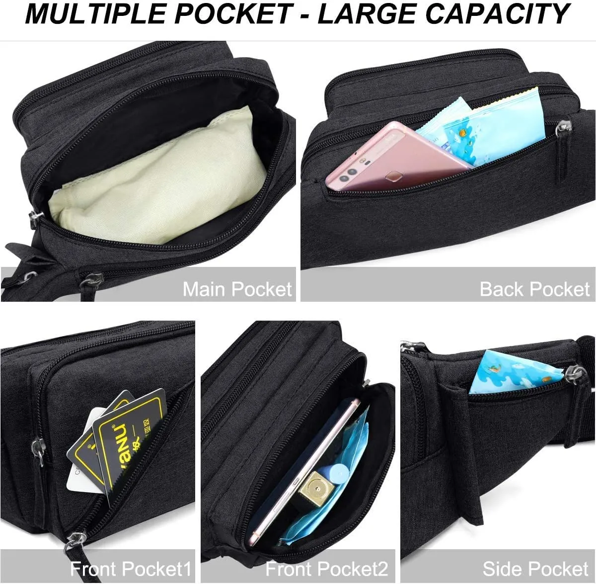 Fanny Pack Waterproof Waist Bag Pack Men Women Hip Bum Bag With Water Bottle Holder Adjustable Strap Suitable For Outdoors Workout Traveling Hiking Cycling Dog Walking Pouch Bag(black)