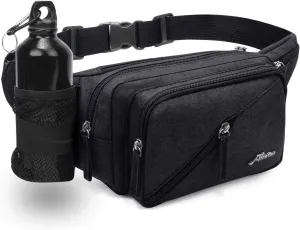 Fanny Pack Waterproof Waist Bag Pack Men Women Hip Bum Bag With Water Bottle Holder Adjustable Strap Suitable For Outdoors Workout Traveling Hiking Cycling Dog Walking Pouch Bag(black)