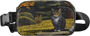 Fanny Pack Yard Cat Print Water Resistant Crossbody Waist Pack Adjustable Belt for Hiking Traveling Running 8×5.3×1.6 inch