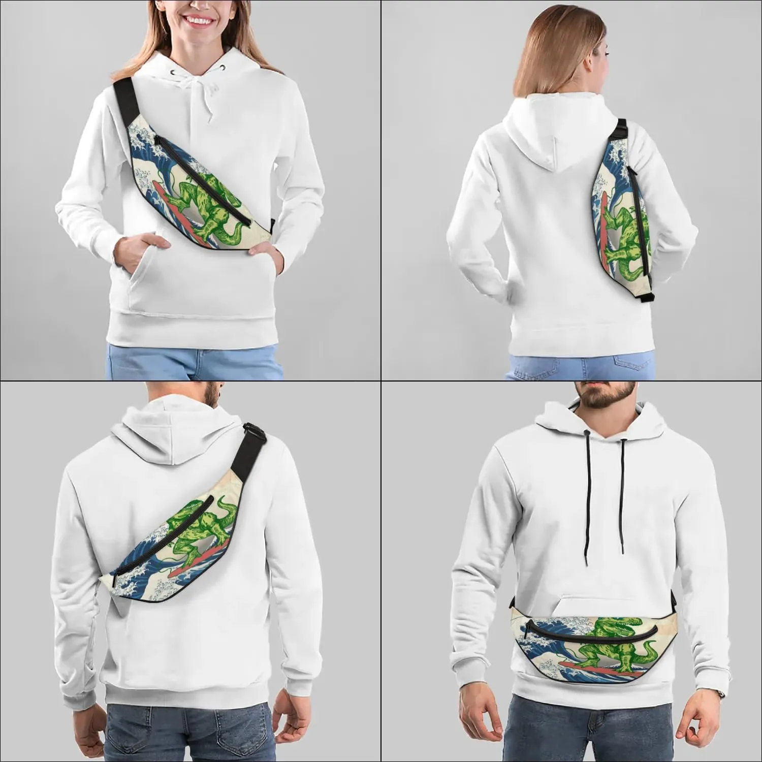 Fanny Packs for Women Men Sling Bag Crossbody Bags Men Waist Bag Surfing Dinosaur Fanny Pack for Women Belt Bag for Travel Hiking Running