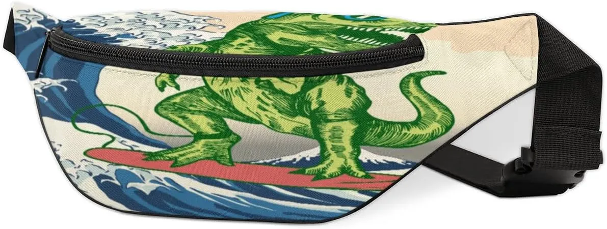Fanny Packs for Women Men Sling Bag Crossbody Bags Men Waist Bag Surfing Dinosaur Fanny Pack for Women Belt Bag for Travel Hiking Running