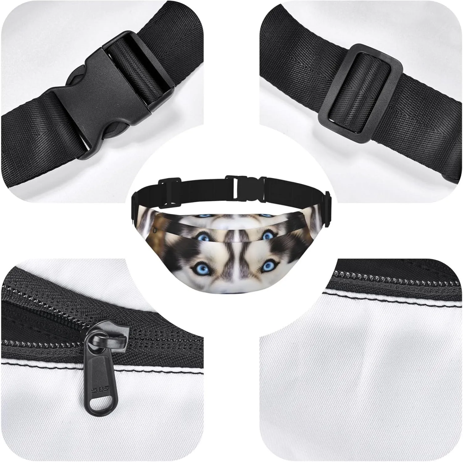 Fanny Packs For Women Men Waist Bag Waterproof Sport Belt Bag Stupid Husky Dog Fashion Waist Pack Adjustable Crossbody Bags Zipper Bum Bag For Running Hiking Travel