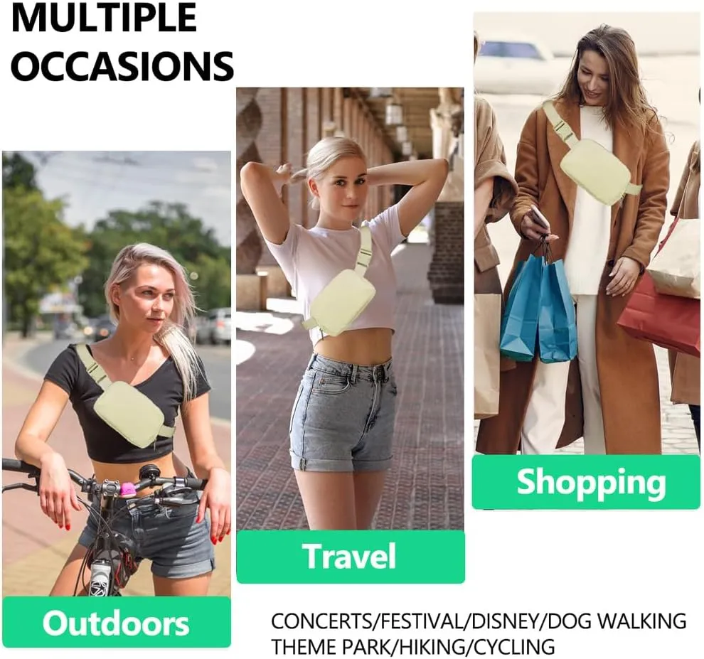 Fanny Packs for Women,Fashionable Crossbody Belt Bags Waist Pack for Teen Girls,Bum Hip Bag for Travel Hiking Cycling Running,Easy Carry Any Phone,Wallet (Beige-Two Zipper Pockets)