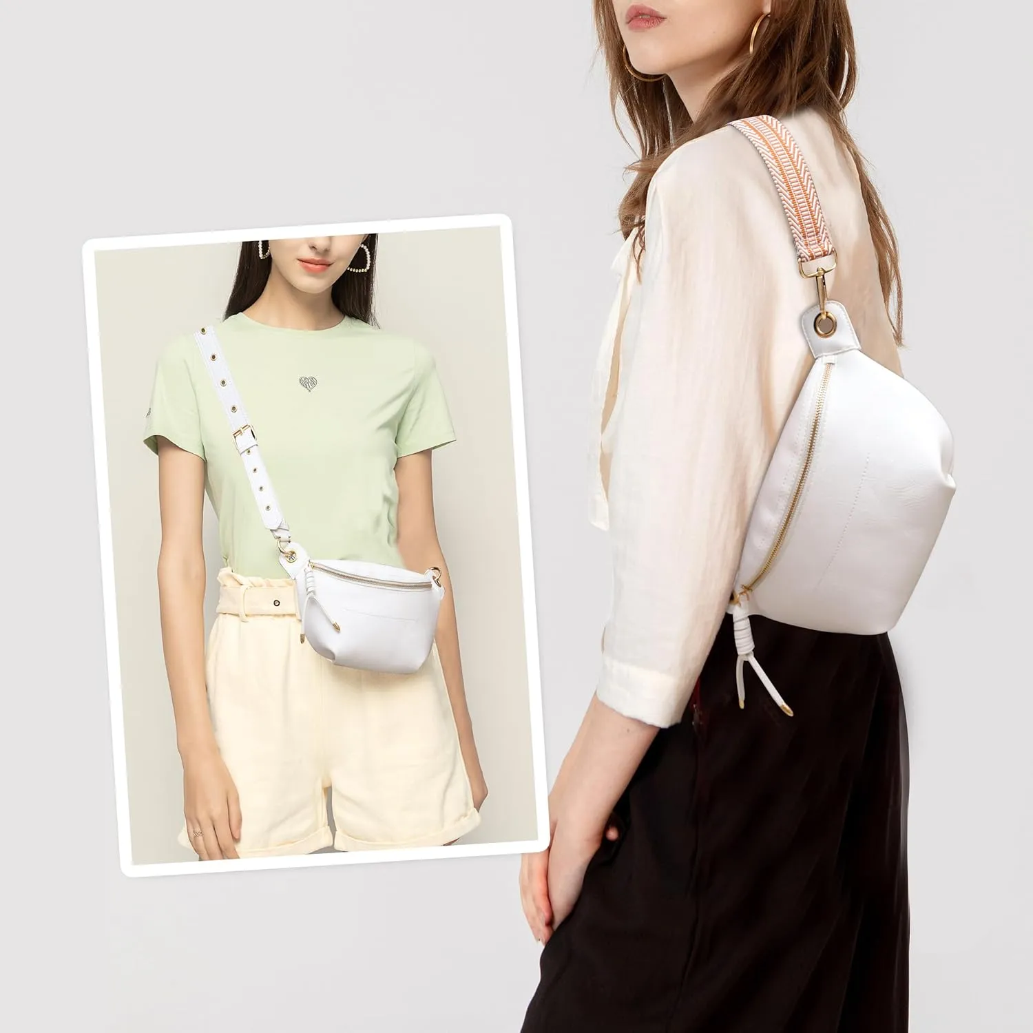Fanny Packs Waist Bag for Women-Fashion Crossbody Bags Chest Purses Belt Bag with 2 Adjustable Strap (White)