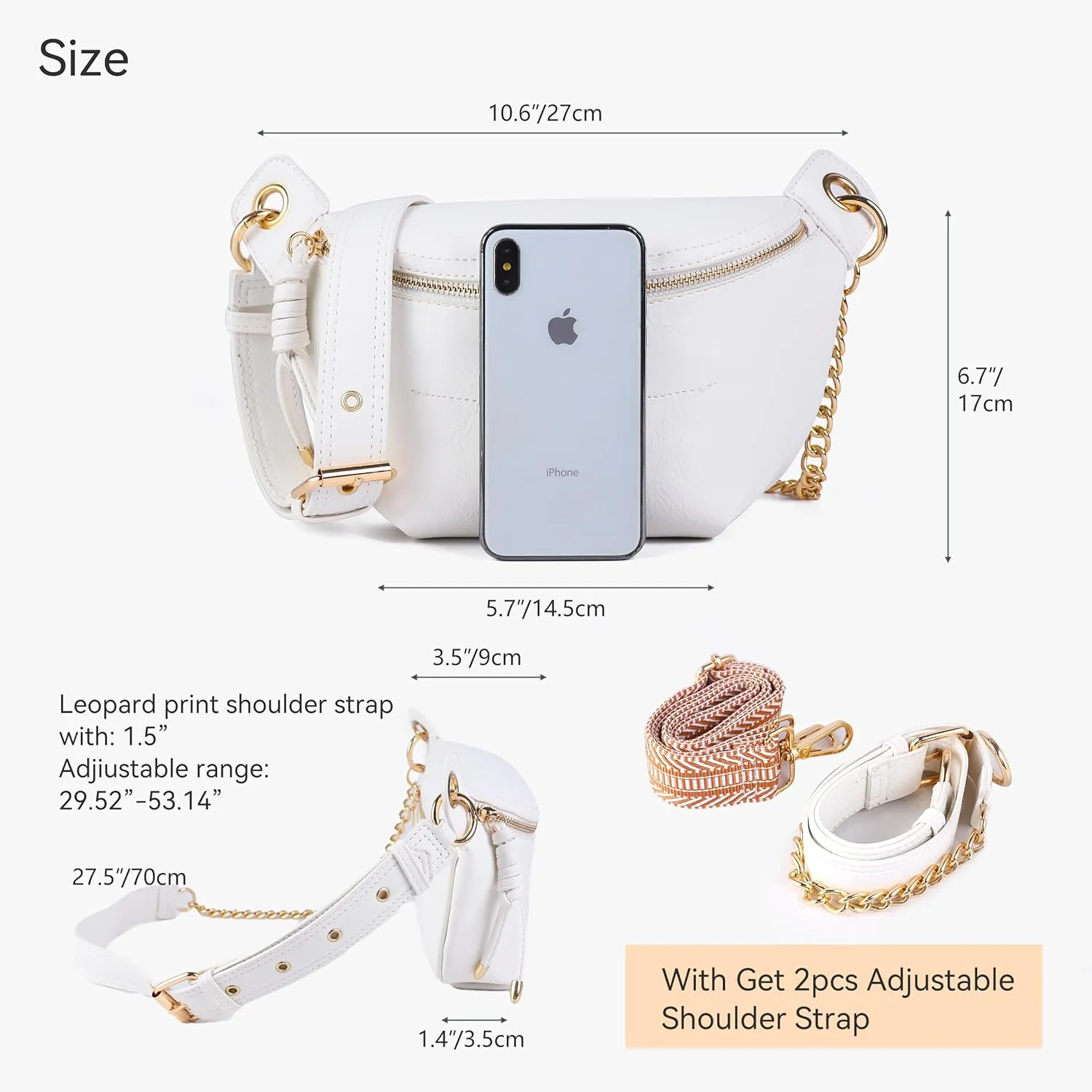 Fanny Packs Waist Bag for Women-Fashion Crossbody Bags Chest Purses Belt Bag with 2 Adjustable Strap (White)