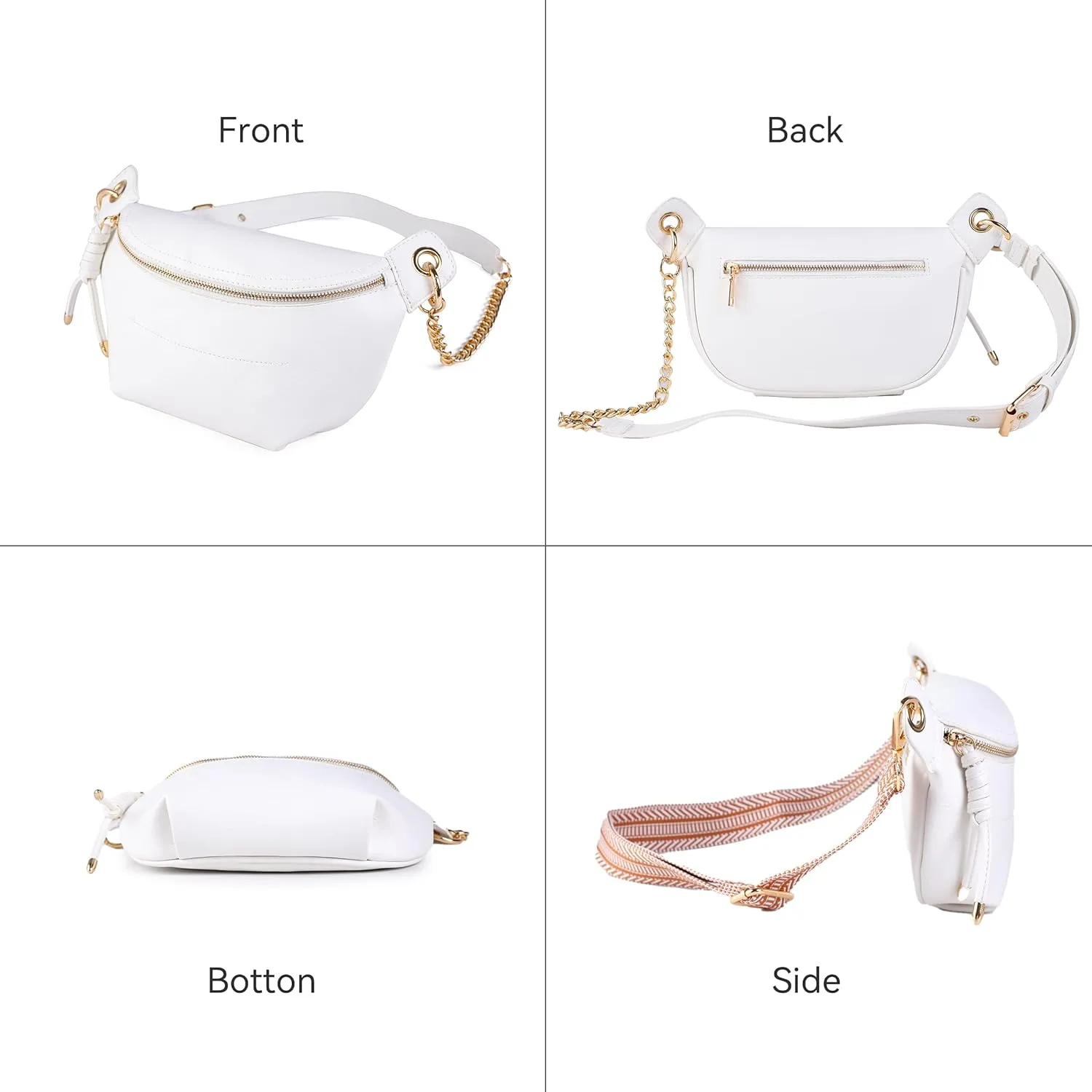 Fanny Packs Waist Bag for Women-Fashion Crossbody Bags Chest Purses Belt Bag with 2 Adjustable Strap (White)