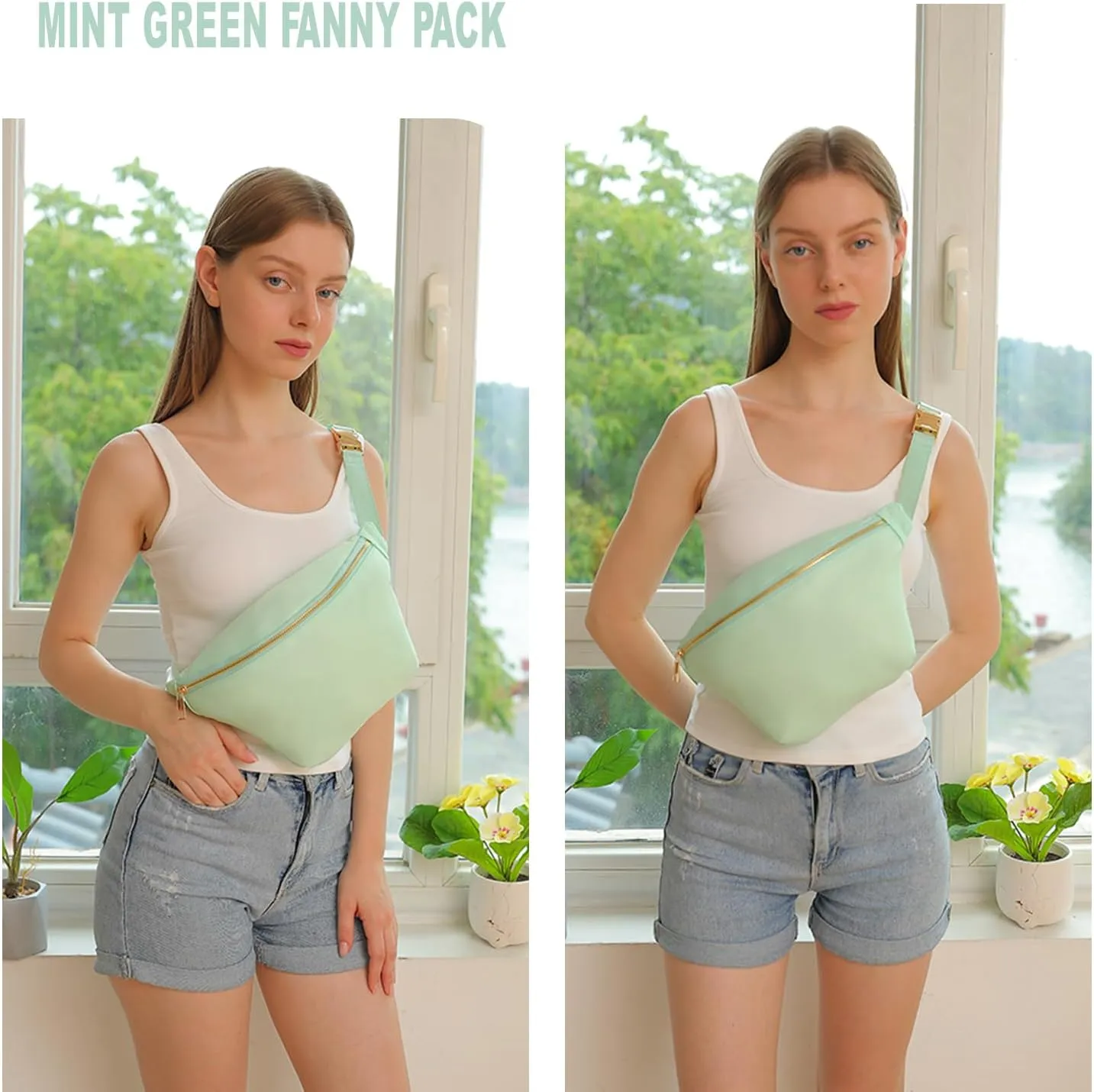 Fanny Waist Pack for Women Nylon Crossbody Bag for Men Travel Belt Bum Bag (Mint Green)