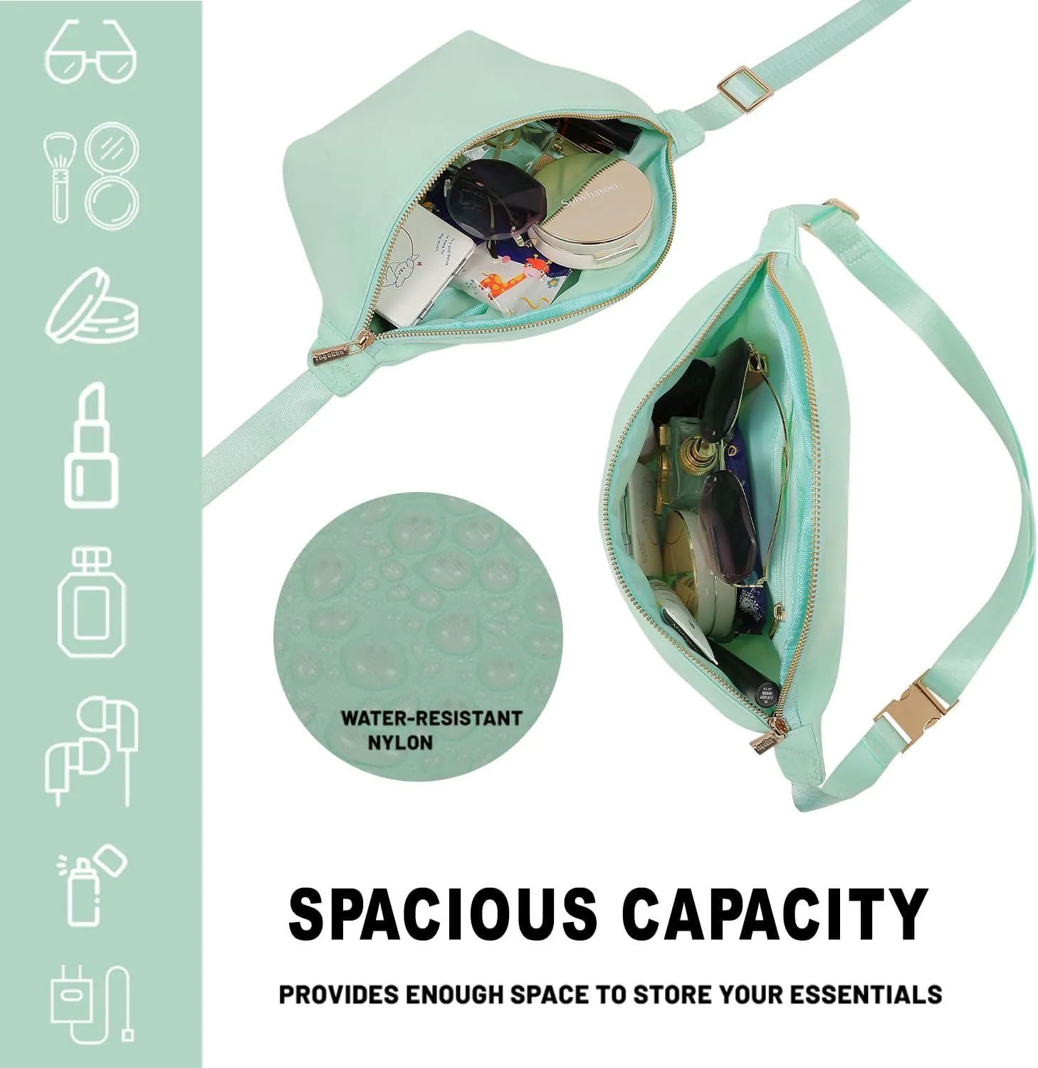 Fanny Waist Pack for Women Nylon Crossbody Bag for Men Travel Belt Bum Bag (Mint Green)
