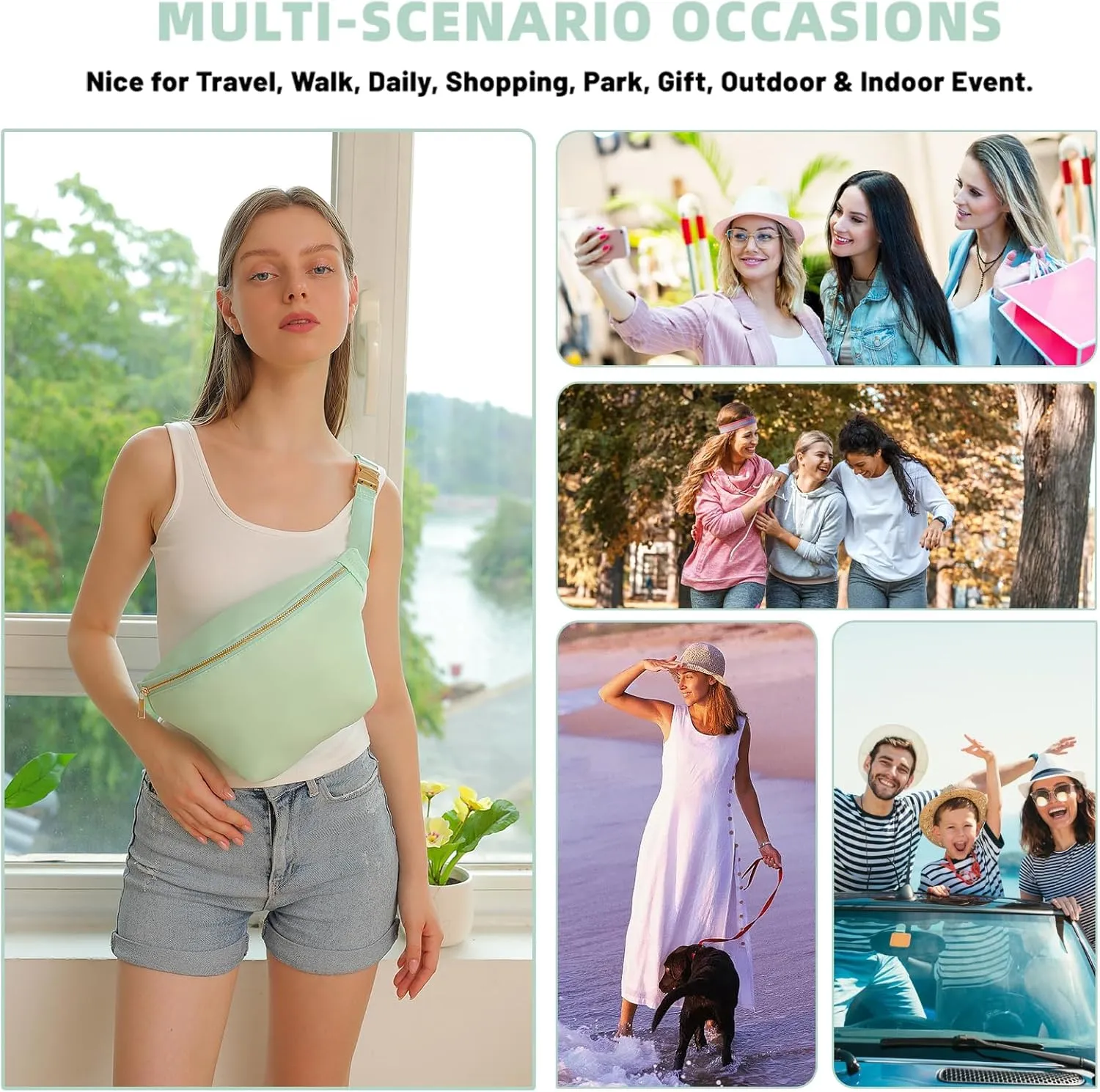 Fanny Waist Pack for Women Nylon Crossbody Bag for Men Travel Belt Bum Bag (Mint Green)