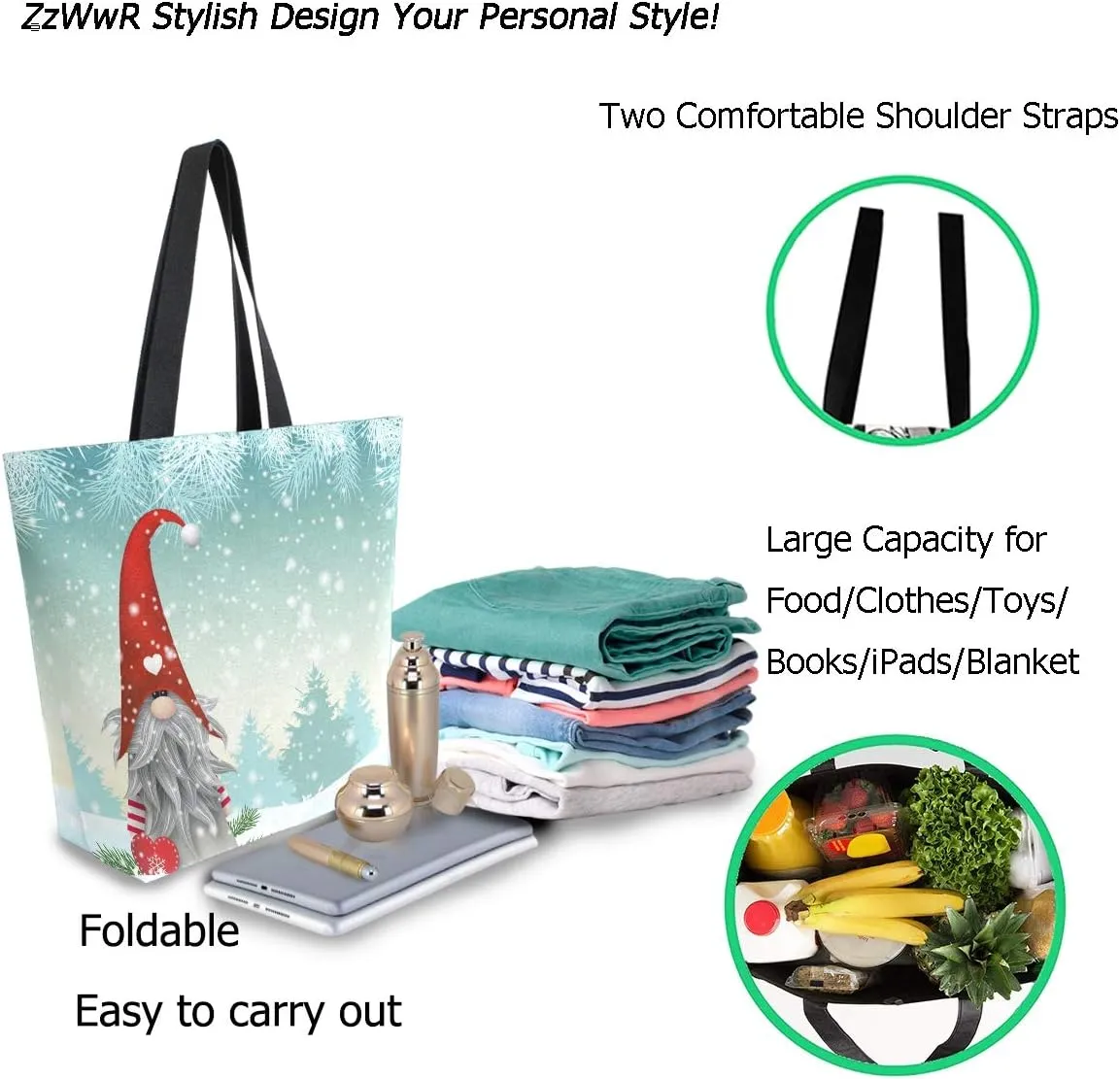Fashion Beautiful Printed Pattern Extra Large Shoulder Tote Bag for Beach Travel Weekender Gym Grocery Shopping