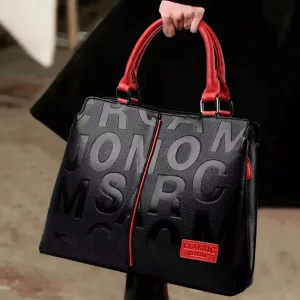Fashion Leather Black with Red Handbags Medium for Women Luxury Shoulder Bag Tote Top-Handle Satchel Purses for Ladies