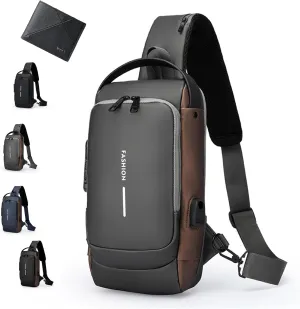 Fashion New Carbon Fiber Streamline Anti-Theft Sling Bag, Usb Charging Sports Lockable Anti-Theft Waterproof Shoulder Bag