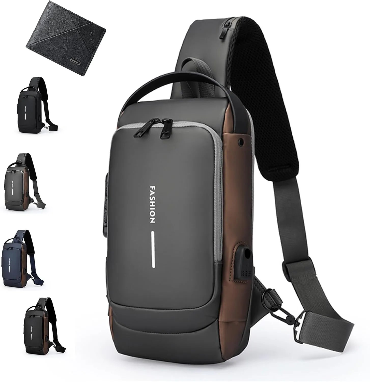 Fashion New Carbon Fiber Streamline Anti-Theft Sling Bag, Usb Charging Sports Lockable Anti-Theft Waterproof Shoulder Bag