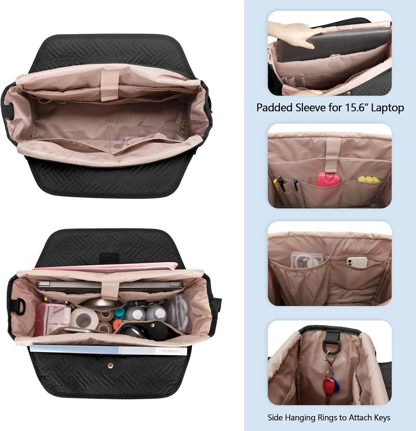Fasrom Nurse Bag for Work Nurses with Laptop Compartment, Clinical Tote Bag for Nursing Students or Doctors, Black (Empty Bag Only)