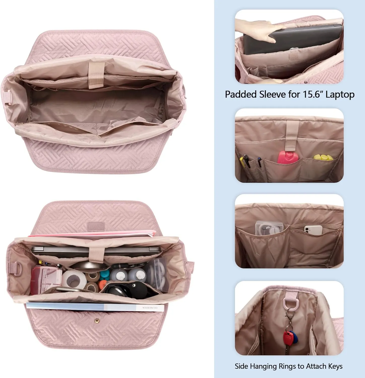 Fasrom Nurse Bag for Work Nurses with Laptop Sleeve, Clinical Tote Bag for Nursing Students or Doctors, Pink (Empty Bag Only)