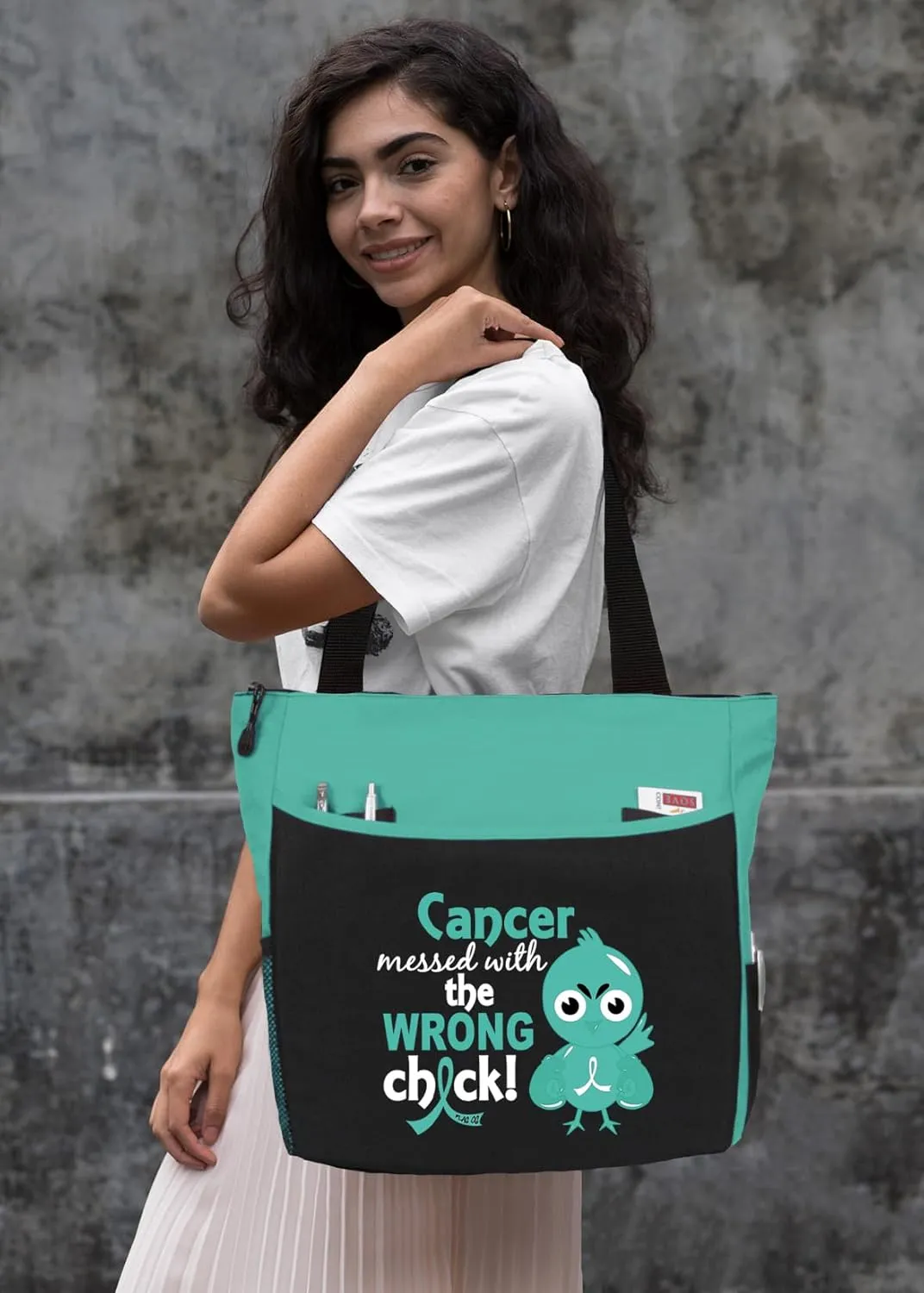 Fight Like a Girl Cancer Messed with the Wrong Chick Dakota 5-Pocket Tote Bag