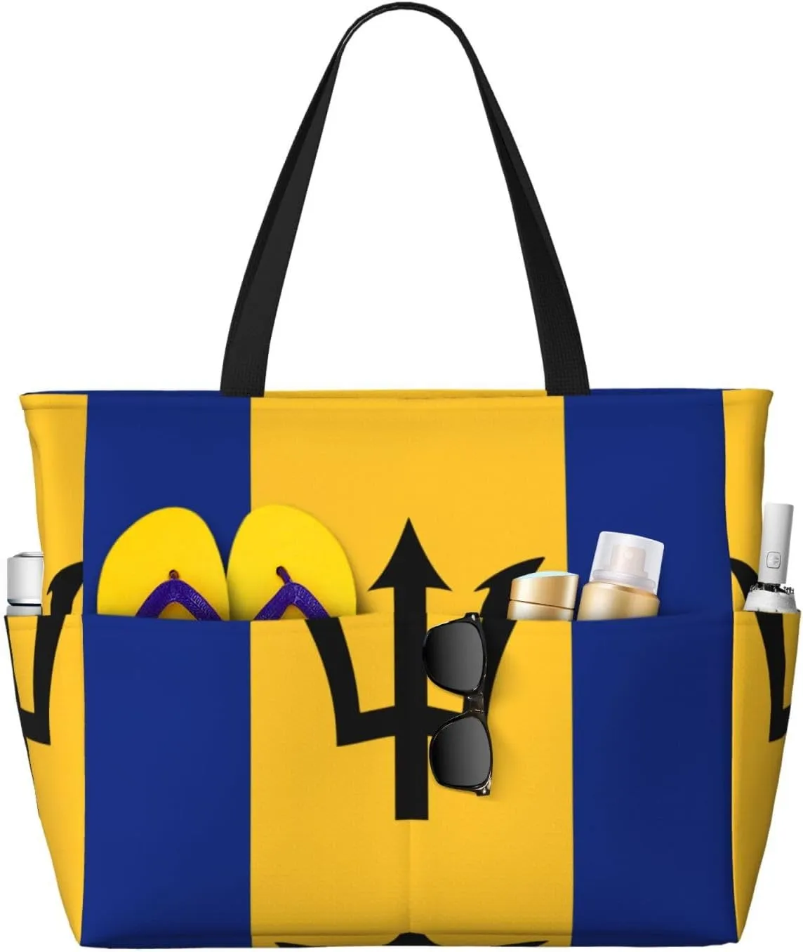 Flag Beach Tote Pool Bags for Women-Cute National Flag Large Grocery Tote Travel Reusable Handbags,7 Pockets, Zipper