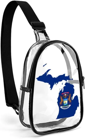 Flag Map of Michigan Small Sling Backpack Crossbody Sling Bag Chest Bag Cross Body Daypack for Men Women