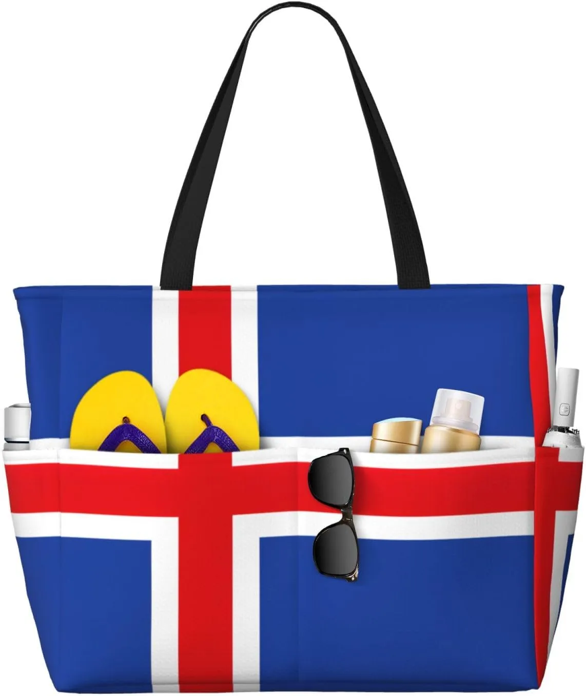 Flag Of Iceland Extra Large Tote Bag For Women,Foldable Beach Bag With Pocket Weekender Travel Overnight Bag