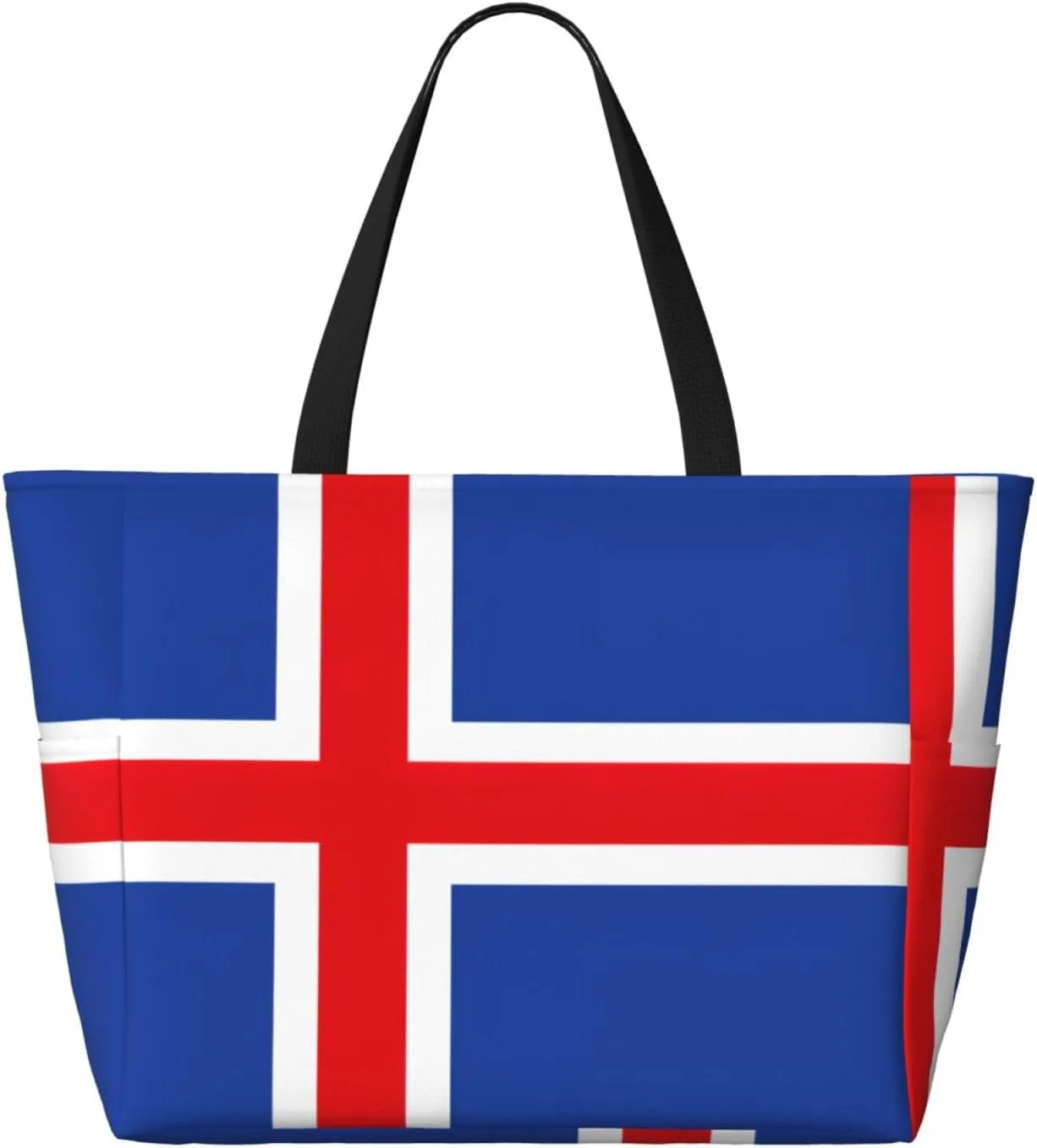 Flag Of Iceland Extra Large Tote Bag For Women,Foldable Beach Bag With Pocket Weekender Travel Overnight Bag
