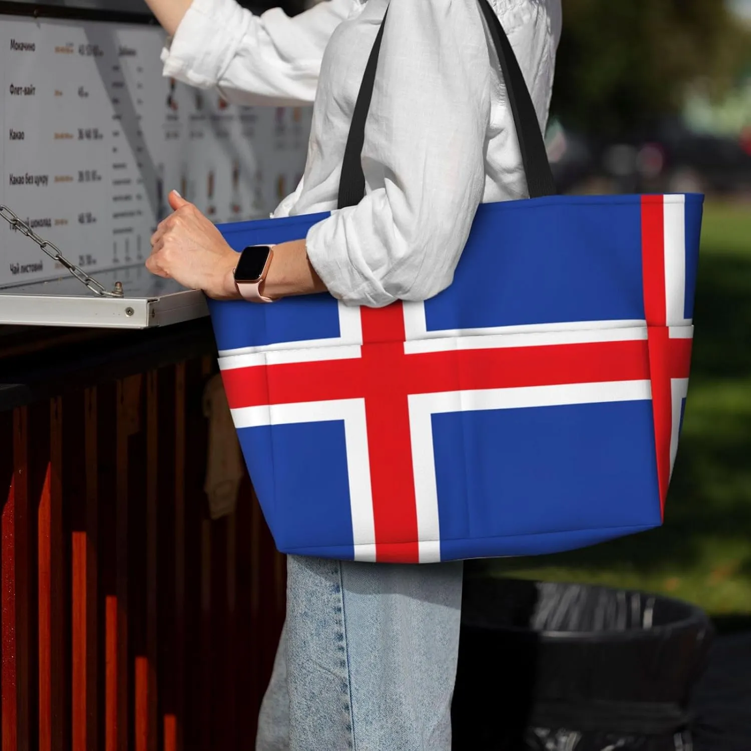 Flag Of Iceland Extra Large Tote Bag For Women,Foldable Beach Bag With Pocket Weekender Travel Overnight Bag