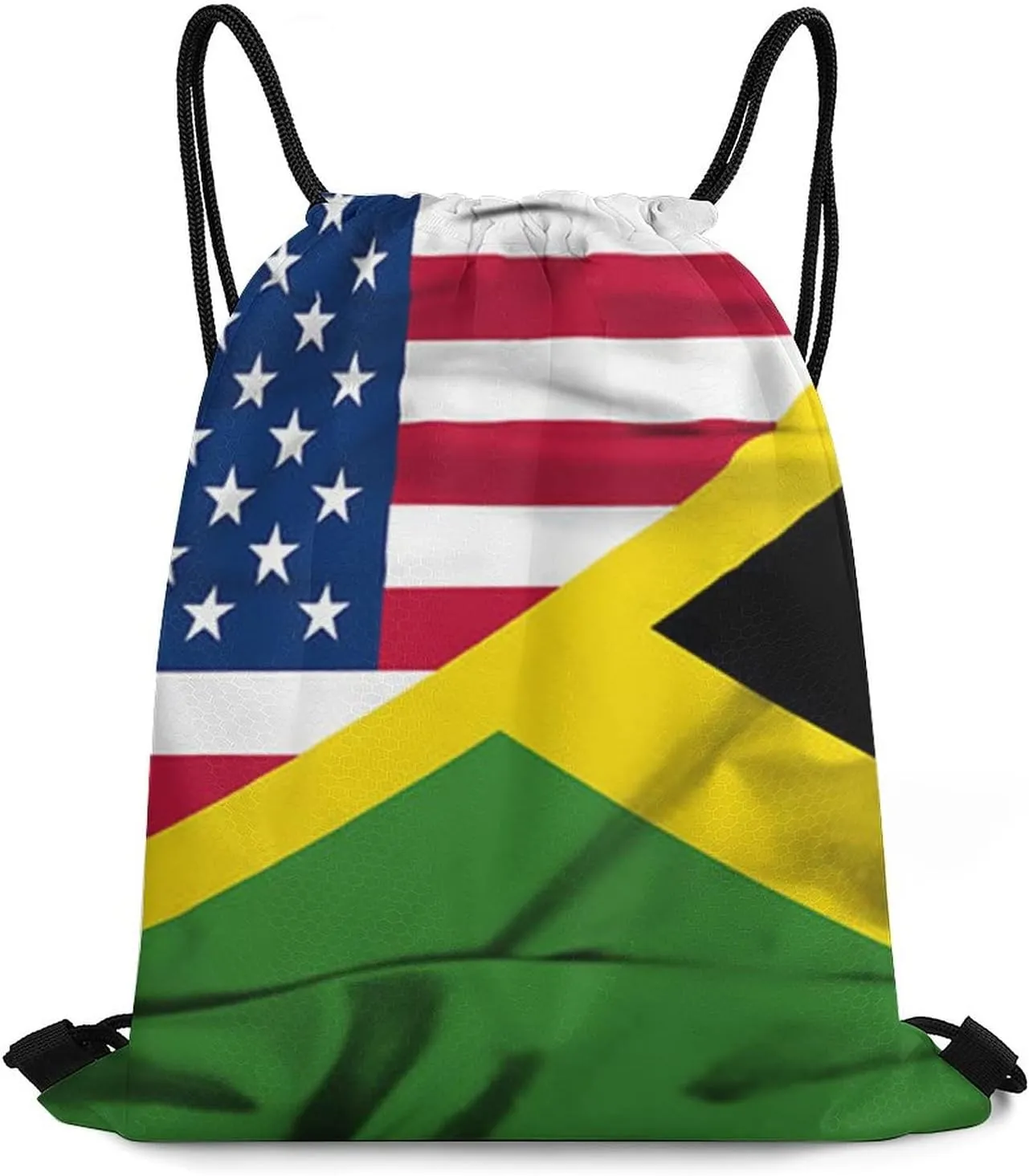 Flag of Jamaica And USA Drawstring Backpack Sports Gym Sackpack Water Resistant String Bag for Women Men