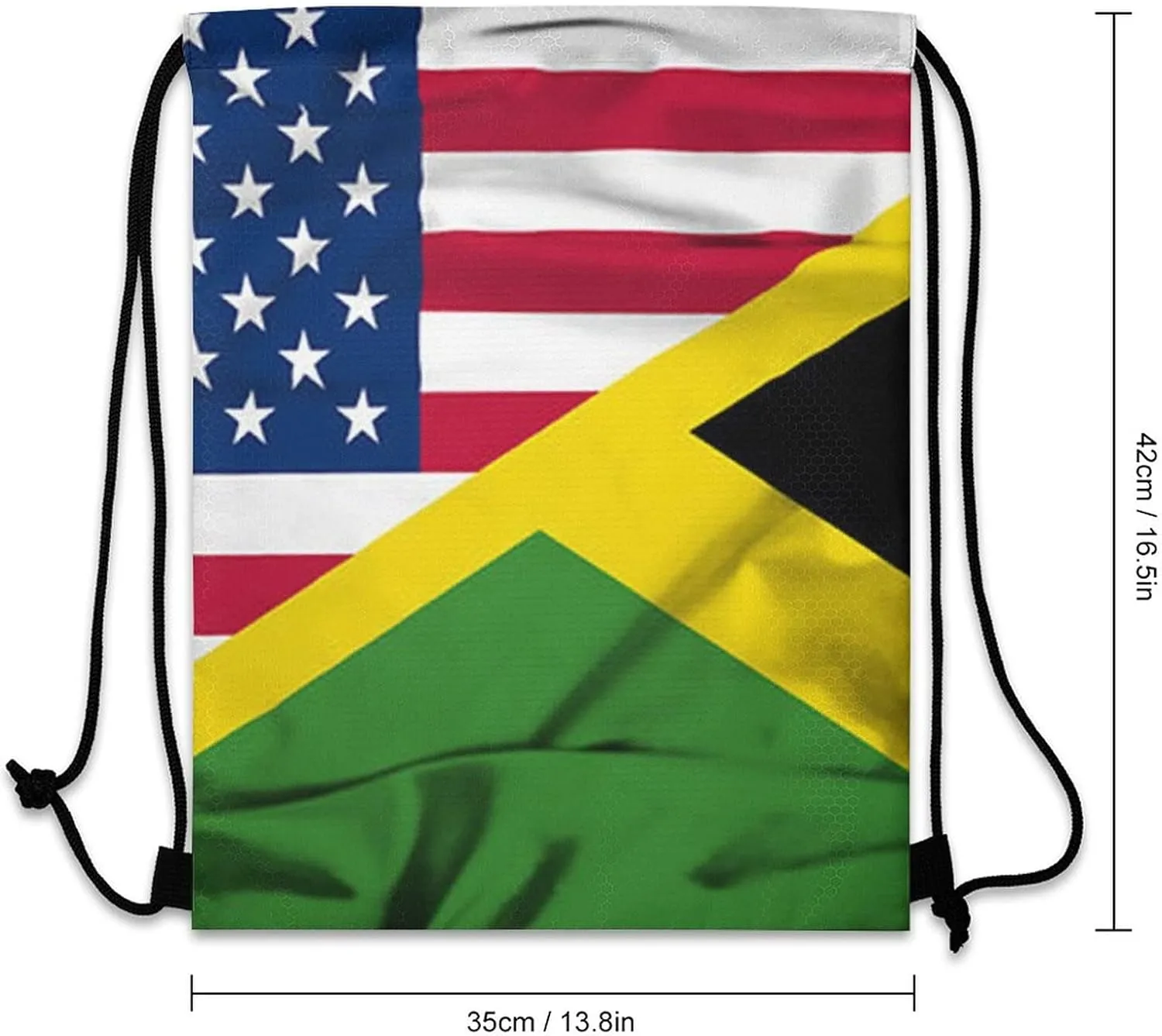Flag of Jamaica And USA Drawstring Backpack Sports Gym Sackpack Water Resistant String Bag for Women Men