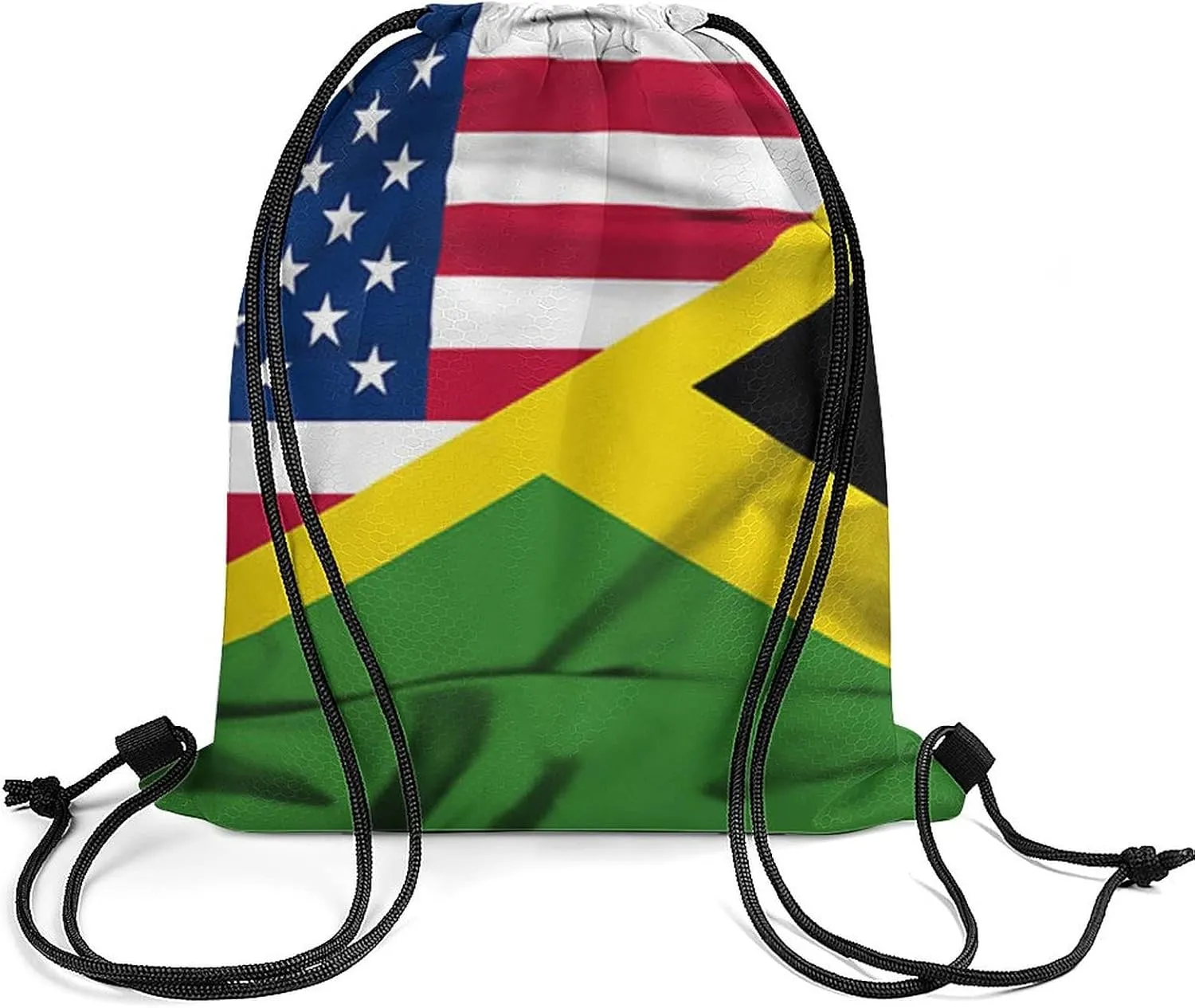 Flag of Jamaica And USA Drawstring Backpack Sports Gym Sackpack Water Resistant String Bag for Women Men