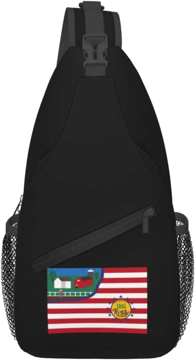 Flag Of Riga Township, Michigan Crossbody Bags For Women Men Chest Backpack Gym Shoulder Bag Travel Outdoor Sports Casual Crossbody Bags