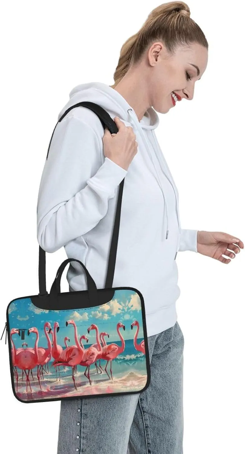 Flock of Red Flamingos on The Beach Print Work Casual Office Laptop Shoulder Messenger Bag 13 inch 14 inch 15.6 inch