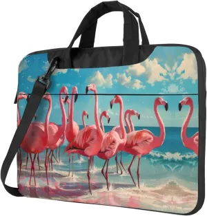 Flock of Red Flamingos on The Beach Print Work Casual Office Laptop Shoulder Messenger Bag 13 inch 14 inch 15.6 inch