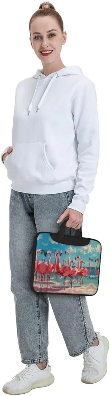 Flock of Red Flamingos on The Beach Print Work Casual Office Laptop Shoulder Messenger Bag 13 inch 14 inch 15.6 inch