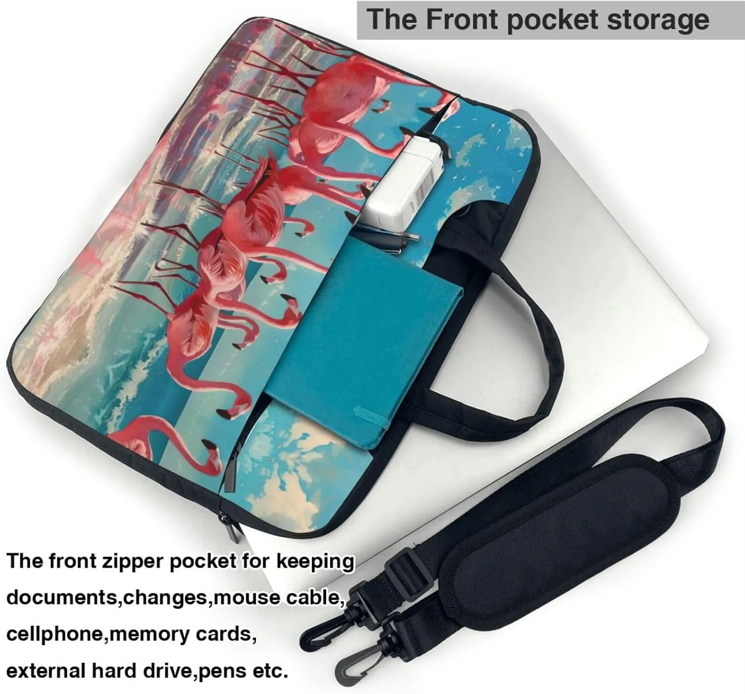 Flock of Red Flamingos on The Beach Print Work Casual Office Laptop Shoulder Messenger Bag 13 inch 14 inch 15.6 inch