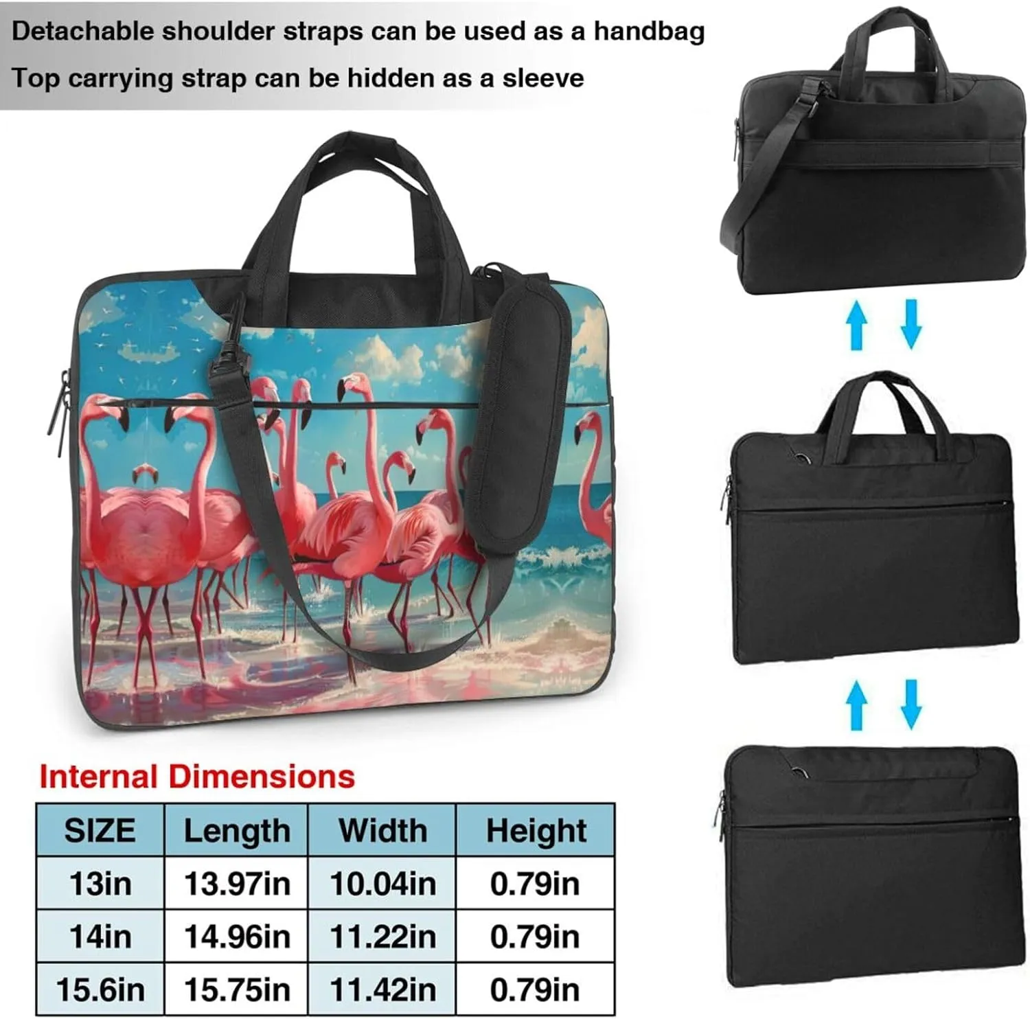 Flock of Red Flamingos on The Beach Print Work Casual Office Laptop Shoulder Messenger Bag 13 inch 14 inch 15.6 inch