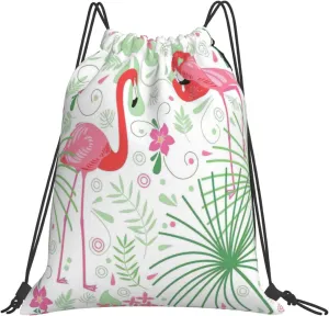 Floral Flamingo Botany print Leisure drawstring backpack, fitness bag, foldable fit for sports travel and daily use
