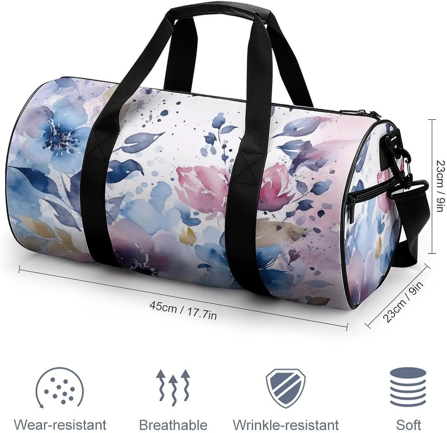 Floral Watercolor Painting Gym Bag Small Travel Duffle Bag with Compartment Carry On Weekender Bag for Women Men