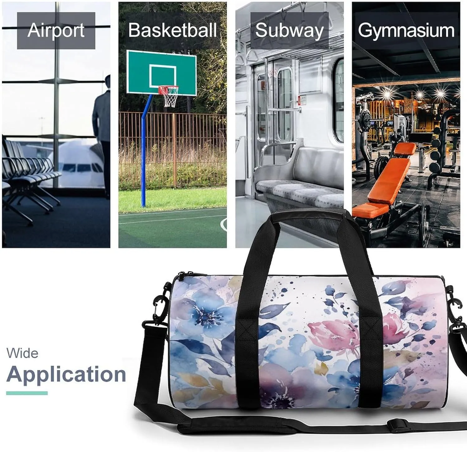 Floral Watercolor Painting Gym Bag Small Travel Duffle Bag with Compartment Carry On Weekender Bag for Women Men