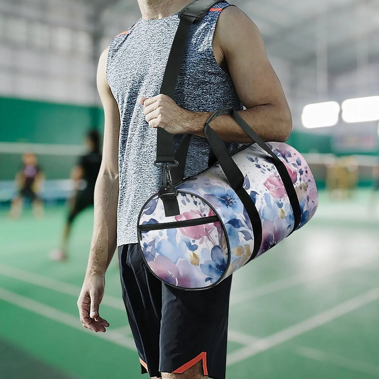 Floral Watercolor Painting Gym Bag Small Travel Duffle Bag with Compartment Carry On Weekender Bag for Women Men