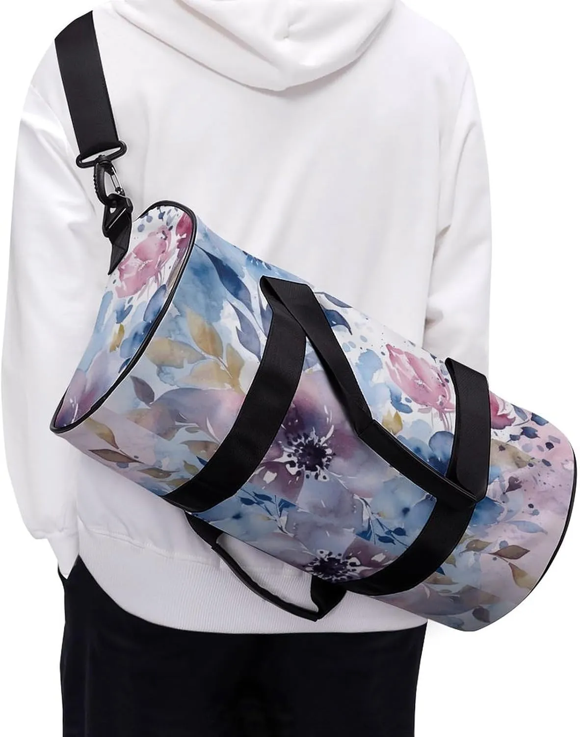 Floral Watercolor Painting Gym Bag Small Travel Duffle Bag with Compartment Carry On Weekender Bag for Women Men