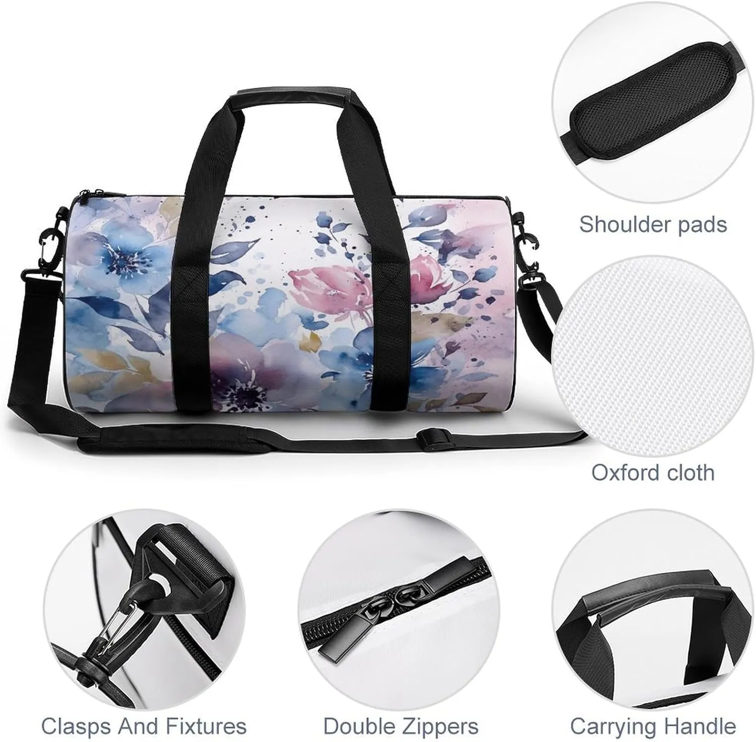 Floral Watercolor Painting Gym Bag Small Travel Duffle Bag with Compartment Carry On Weekender Bag for Women Men
