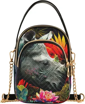 Flower Rhinoceros Print Women‘s Shoulder Handbag Crossbody Purse Stylish Ladies Shoulder Bag Top Handle Satchel