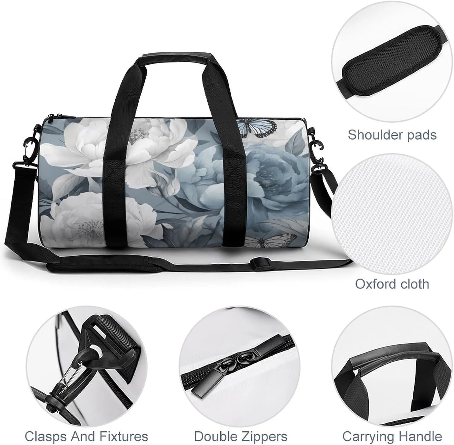 Flowers And Butterflies Gym Bag Small Travel Duffle Bag with Compartment Carry On Weekender Bag for Women Men