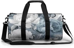 Flowers And Butterflies Gym Bag Small Travel Duffle Bag with Compartment Carry On Weekender Bag for Women Men