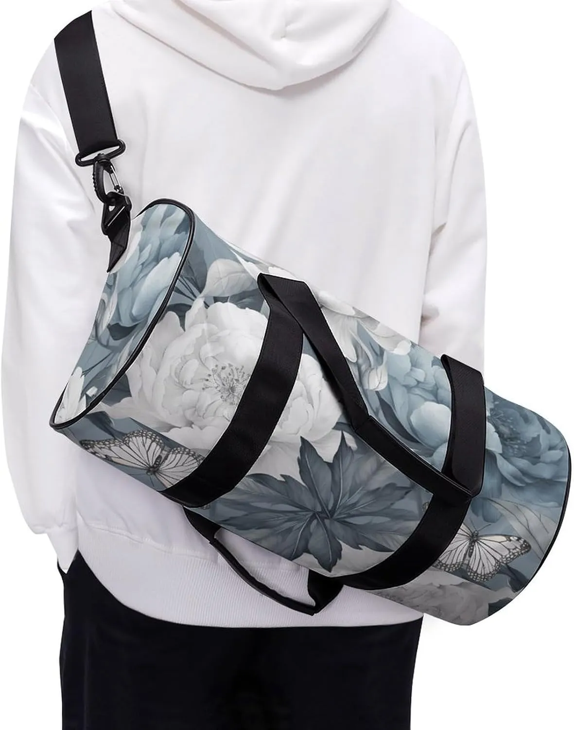 Flowers And Butterflies Gym Bag Small Travel Duffle Bag with Compartment Carry On Weekender Bag for Women Men