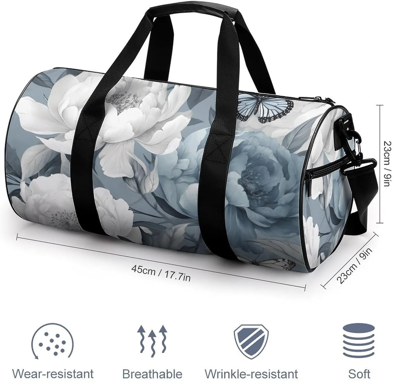 Flowers And Butterflies Gym Bag Small Travel Duffle Bag with Compartment Carry On Weekender Bag for Women Men