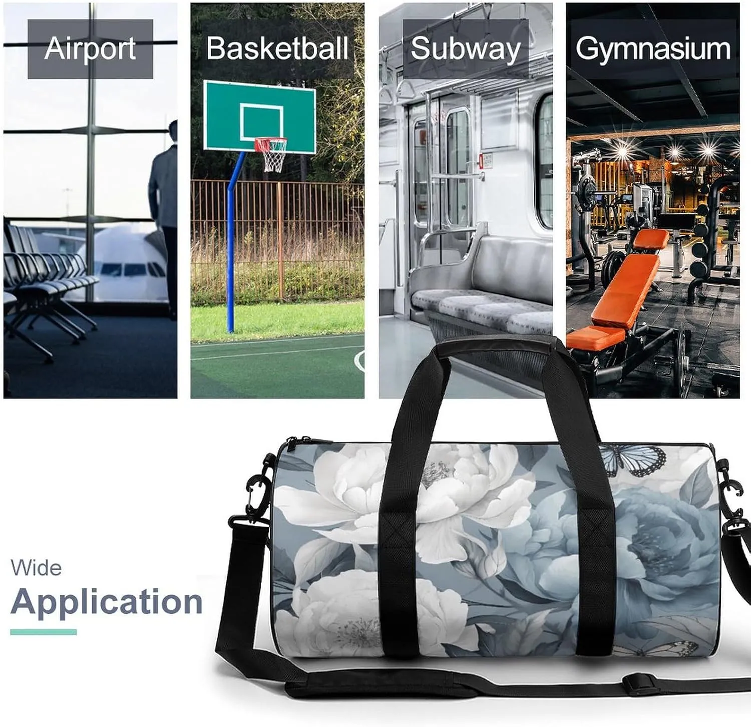Flowers And Butterflies Gym Bag Small Travel Duffle Bag with Compartment Carry On Weekender Bag for Women Men
