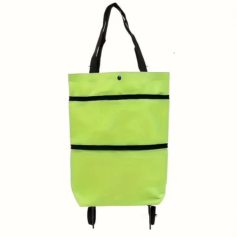 Foldable Shopping Cart Tote with Wheels – Waterproof Nylon Grocery Bag