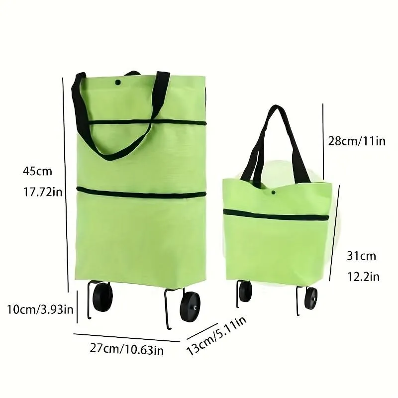 Foldable Shopping Cart Tote with Wheels – Waterproof Nylon Grocery Bag