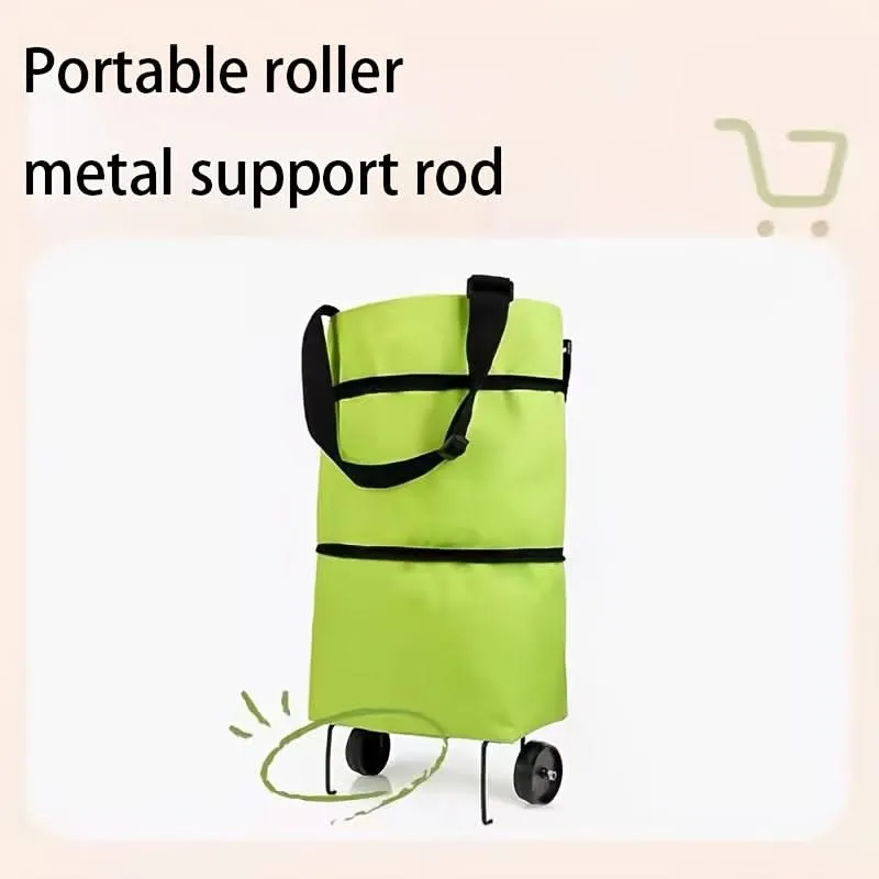 Foldable Shopping Cart Tote with Wheels – Waterproof Nylon Grocery Bag