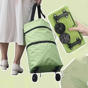 Foldable Shopping Cart Tote with Wheels – Waterproof Nylon Grocery Bag